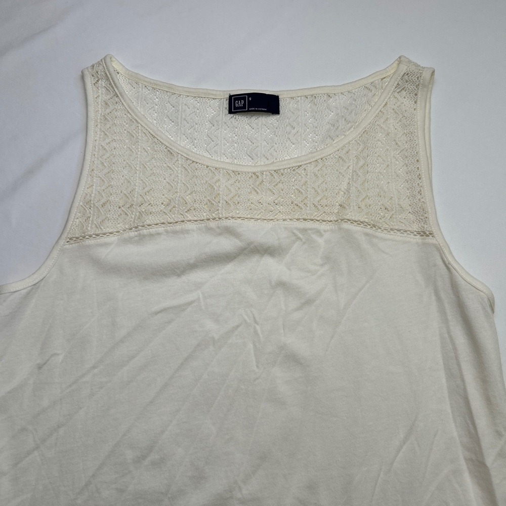 GAP Womens Crochet Lace Tank Top Cream Size S Boho Festival Layering Cottagecore - Picture 5 of 10